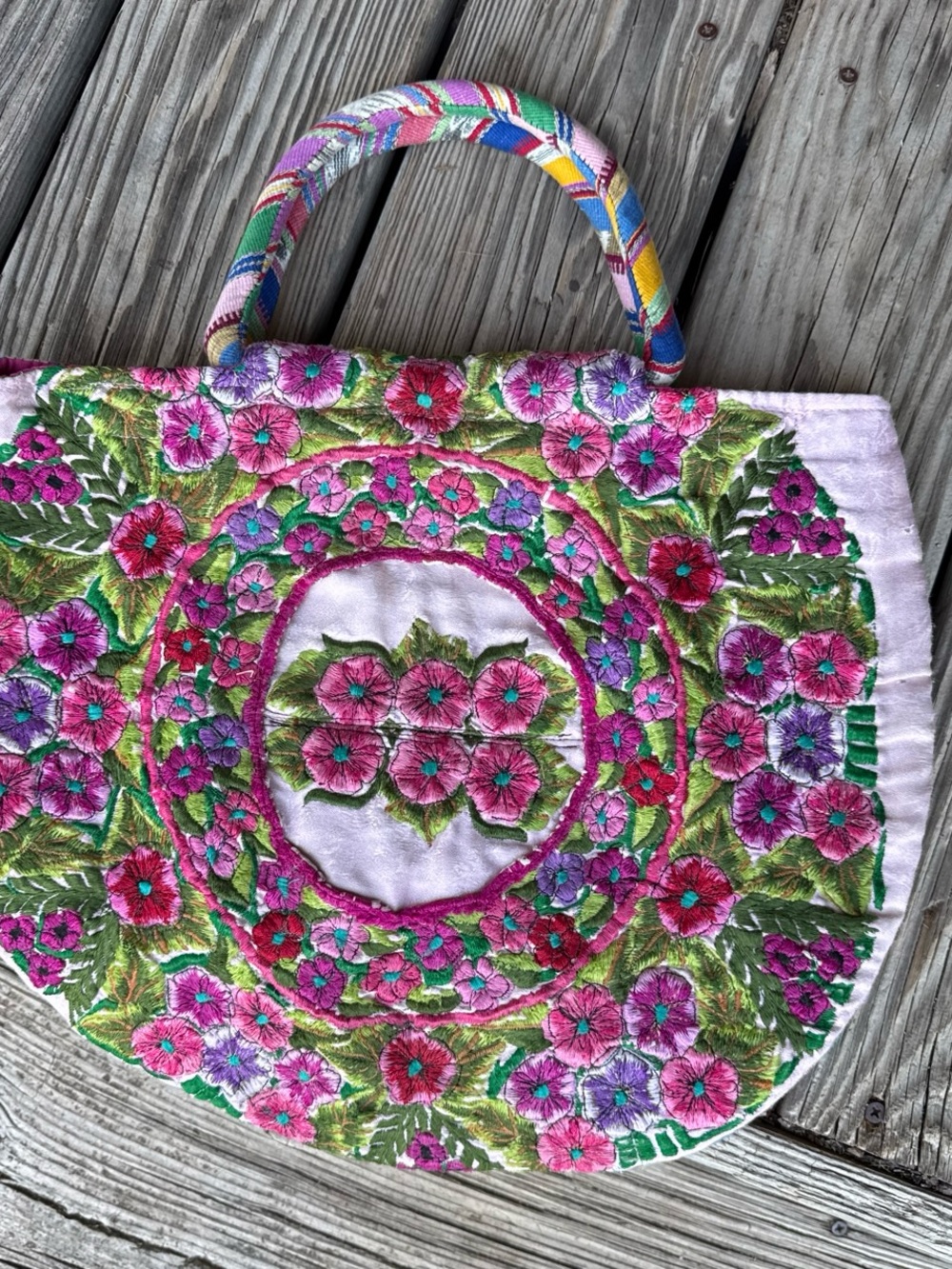 Hand-Embroidered Guatemala Huipil Pink Floral handbag